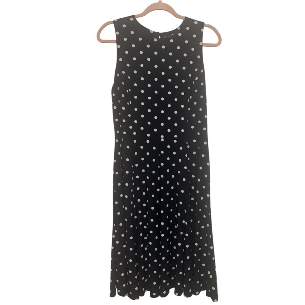Lauren Ralph Lauren navy white polka dot sleeveless dress size 10